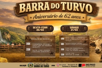 Barra do Turvo celebra 62 anos com grande festa nos dias 20 e 21 de março